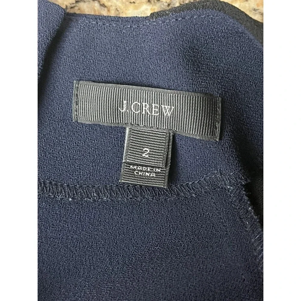 J.Crew Women’s Navy Black Crepe Baseball Blouse Size 2 | Dark Coquette Goth Chic